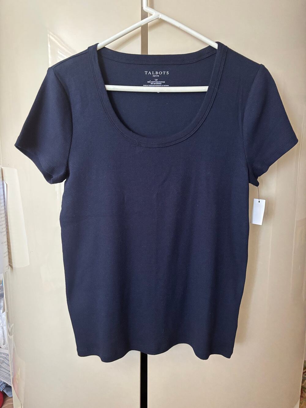 NEW Talbots Petite LP Navy Ribbed Knit Tee Luxury Sporty Classic Stretch Top
